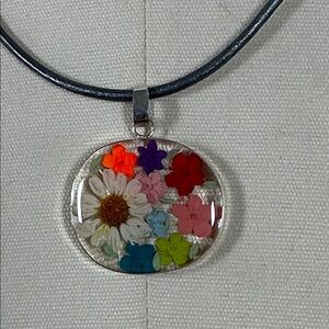 Floral Pendant Necklace with Multicolor Accents